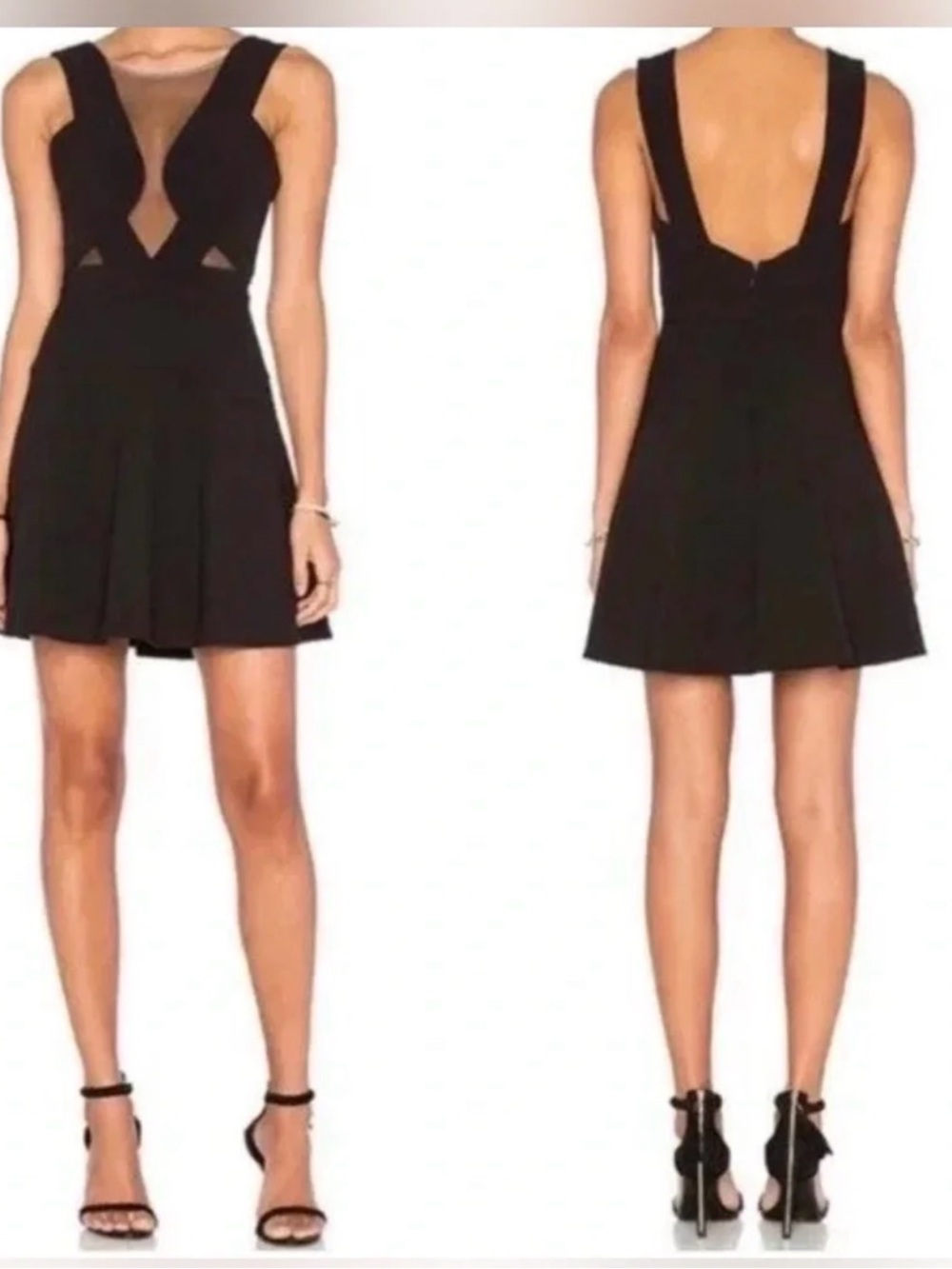 Black Mesh Insert Fit-and-Flare Dress